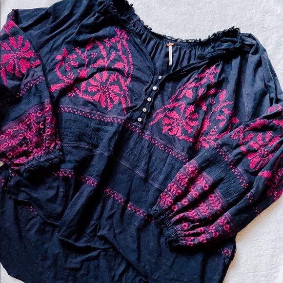 Free People Persuasion Embroidered Long Sleeve Peasant Top - Picture 9 of 10